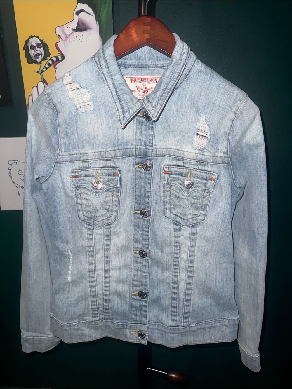 True Religion Light Blue Distressed Denim Jacket